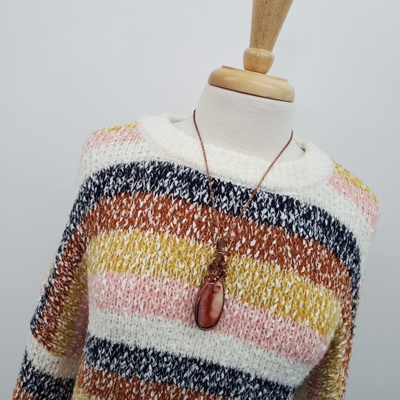 Womens XL Striped Knit Sweater Multicolor Pullover Long Sleeve Oversized Cozy - Picture 7 of 16